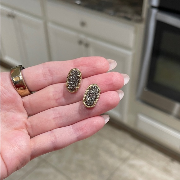 Kendra Scott Gold and Silver Drusy Oval Earrings - Picture 1 of 3